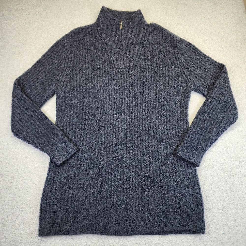 LL Bean Women's Large Blue Wool Blend Cozy Cloud Quarter-Zip Ribbed Knit Sweater